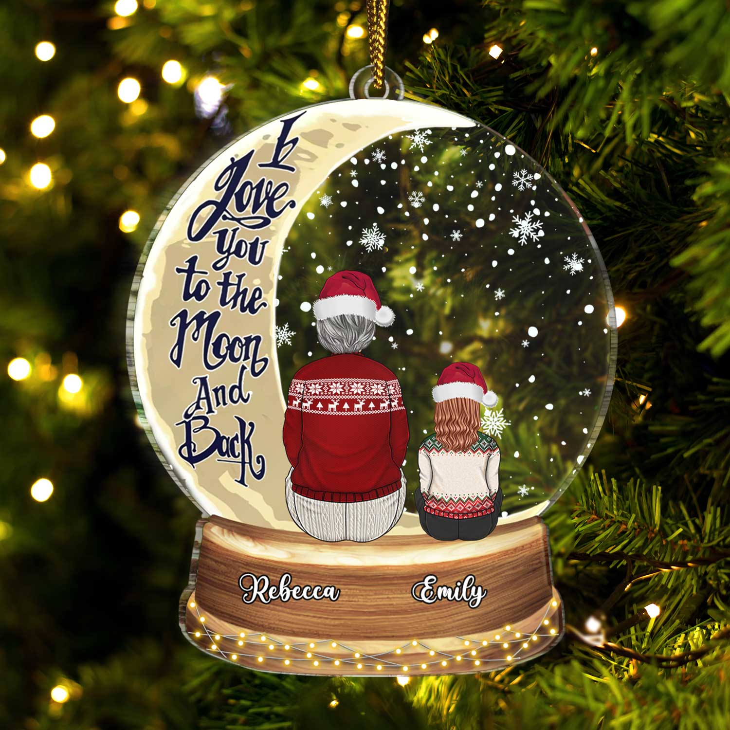 Snow Globe Love You To The Moon & Back - Christmas Gift For Grandma, Mother, Granddaughter, Grandson, Kids - Personalized Custom Shaped Acrylic Ornament