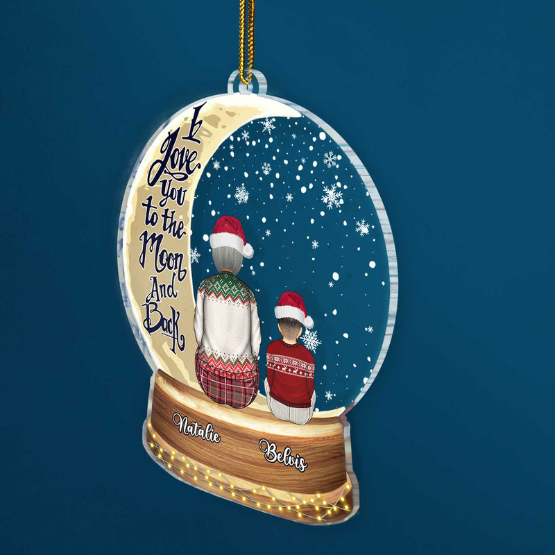 Snow Globe Love You To The Moon & Back - Christmas Gift For Grandma, Mother, Granddaughter, Grandson, Kids - Personalized Custom Shaped Acrylic Ornament