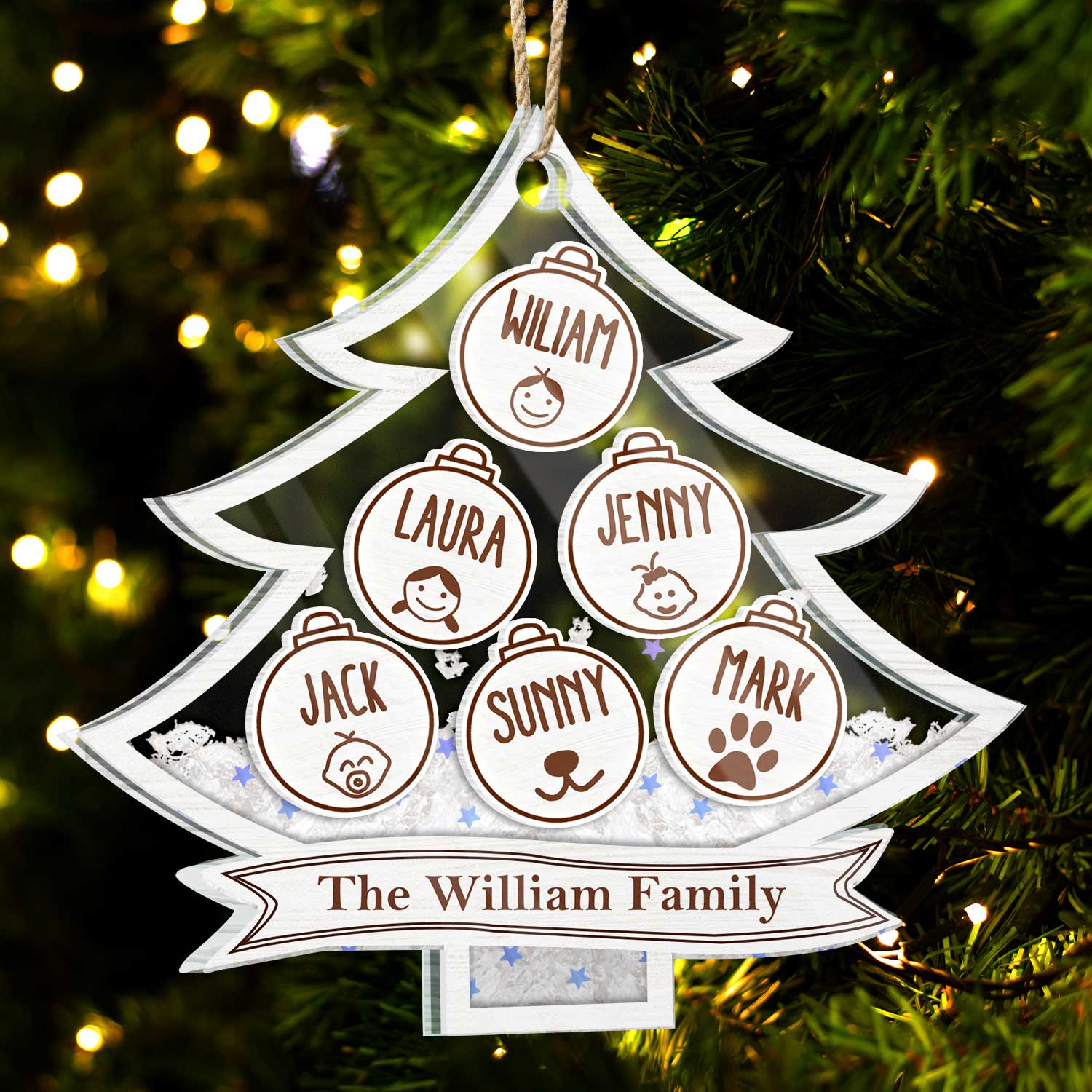 Christmas Tree Bauble Icons - Gift For Family - Personalized 3-Layered Acrylic Shaker Ornament