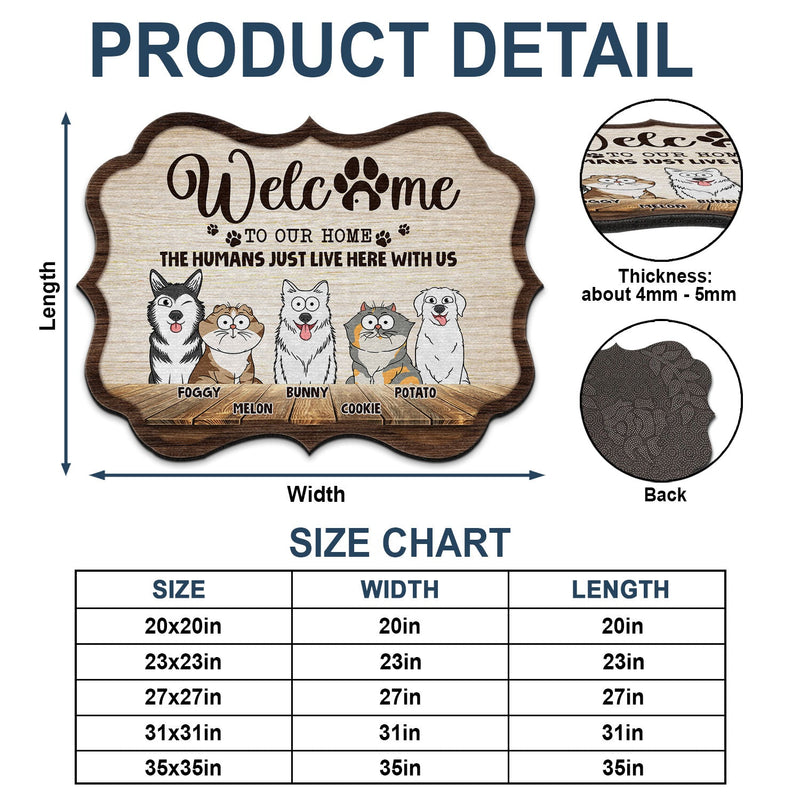 Humans Just Live Here With Us Funny Cartoon Dogs Cats - Gift For Pet Lovers - Personalized Custom Shaped Doormat