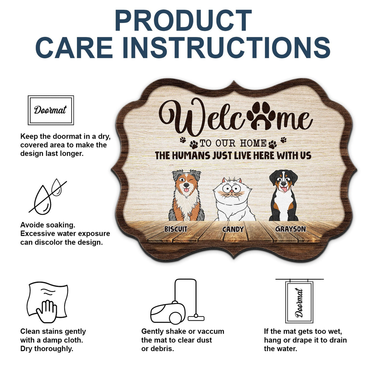 Humans Just Live Here With Us Funny Cartoon Dogs Cats - Gift For Pet Lovers - Personalized Custom Shaped Doormat