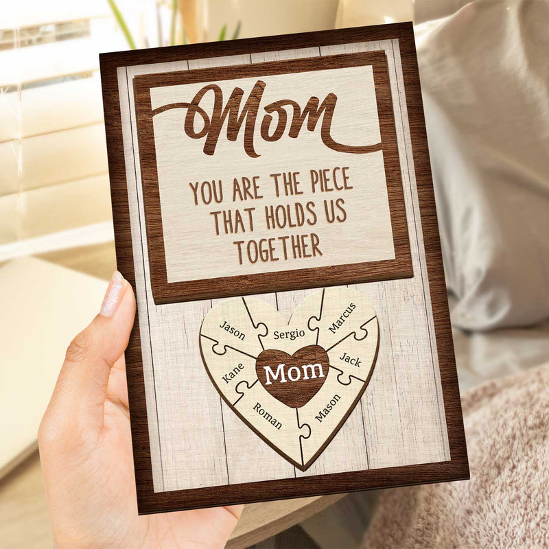 Mom Puzzle Pieces - Gift For Mother, Family - Personalized 2-Layered Wooden Plaque With Stand