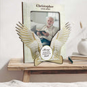 Custom Photo Cherished In Our Hearts Enfolded In Angel Wings - Memorial Gift, Sympathy Gift - Personalized 2-Layered Wooden Plaque With Stand