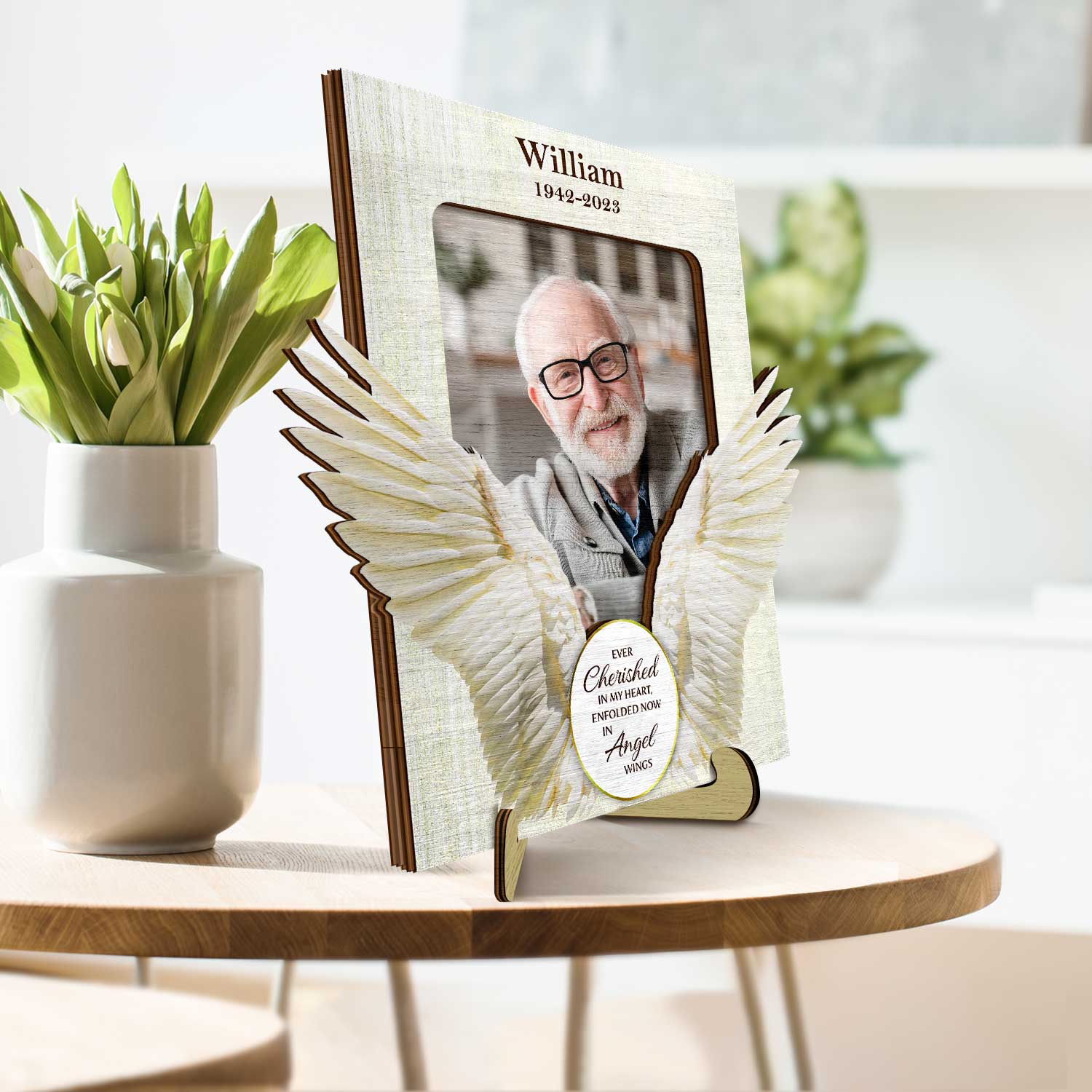 Angel Wings Memorial Ornament with Display Stand - Memorial Table