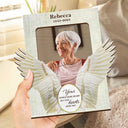 Custom Photo Cherished In Our Hearts Enfolded In Angel Wings - Memorial Gift, Sympathy Gift - Personalized 2-Layered Wooden Plaque With Stand