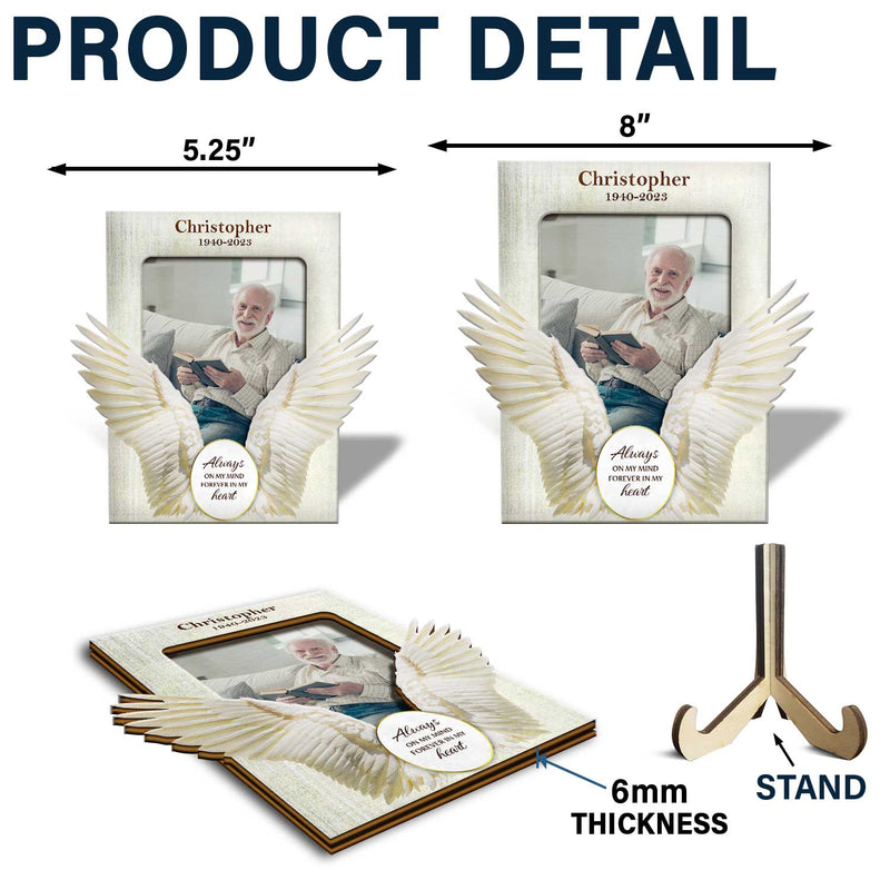 Custom Photo Cherished In Our Hearts Enfolded In Angel Wings - Memorial Gift, Sympathy Gift - Personalized 2-Layered Wooden Plaque With Stand