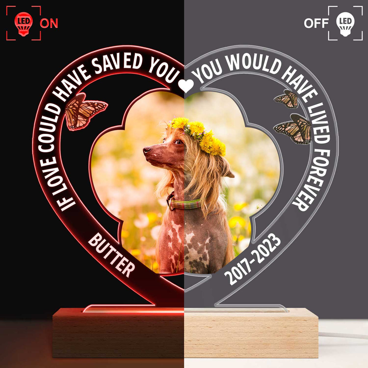 Custom Photo Dog Cat My Favorite Hello & Hardest Goodbye - Pet Memorial Gift, Sympathy Gift - Personalized 3D Led Light Wooden Base