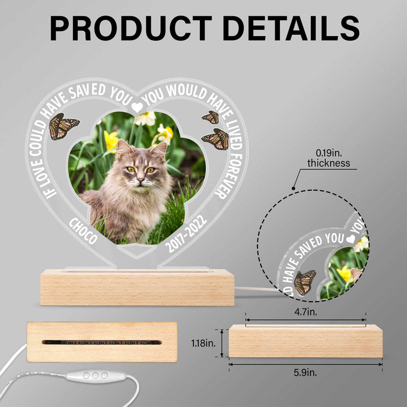 Custom Photo Dog Cat My Favorite Hello & Hardest Goodbye - Pet Memorial Gift, Sympathy Gift - Personalized 3D Led Light Wooden Base