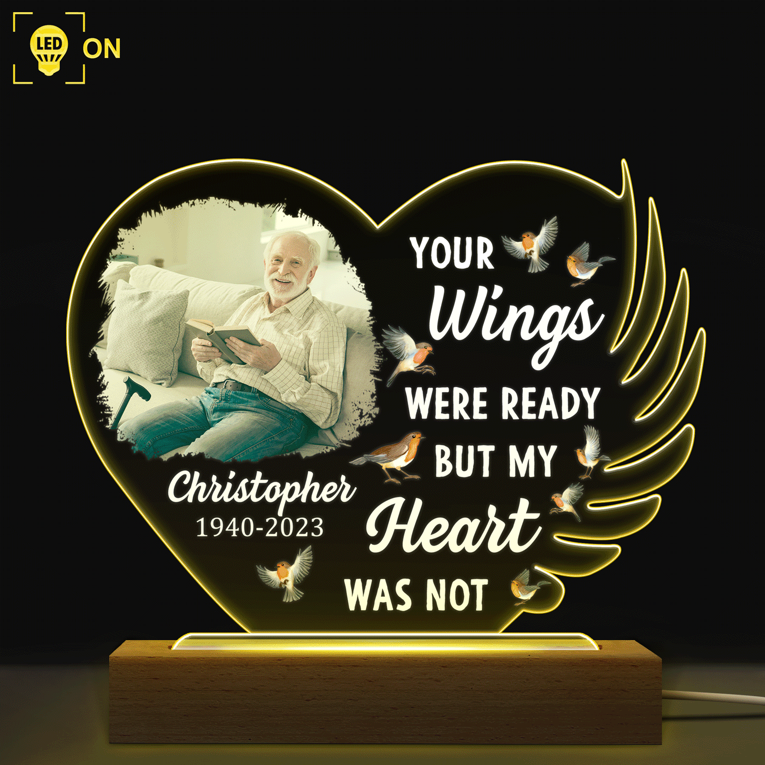 Custom Photo Your Wings Were Ready - Memorial Gift, Sympathy Gift - Personalized 3D Led Light Wooden Base