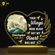 Custom Photo Your Wings Were Ready - Memorial Gift, Sympathy Gift - Personalized 3D Led Light Wooden Base