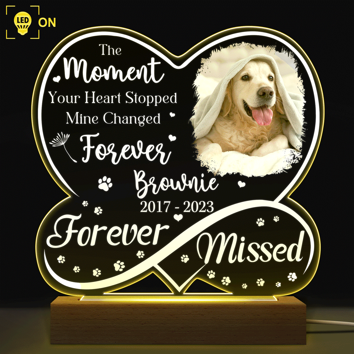 Custom Photo Dog Cat Infinity Heart Forever Missed - Pet Memorial Gift, Sympathy Gift - Personalized 3D Led Light Wooden Base