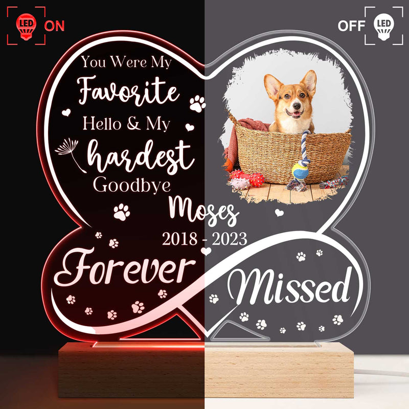 Custom Photo Dog Cat Infinity Heart Forever Missed - Pet Memorial Gift, Sympathy Gift - Personalized 3D Led Light Wooden Base