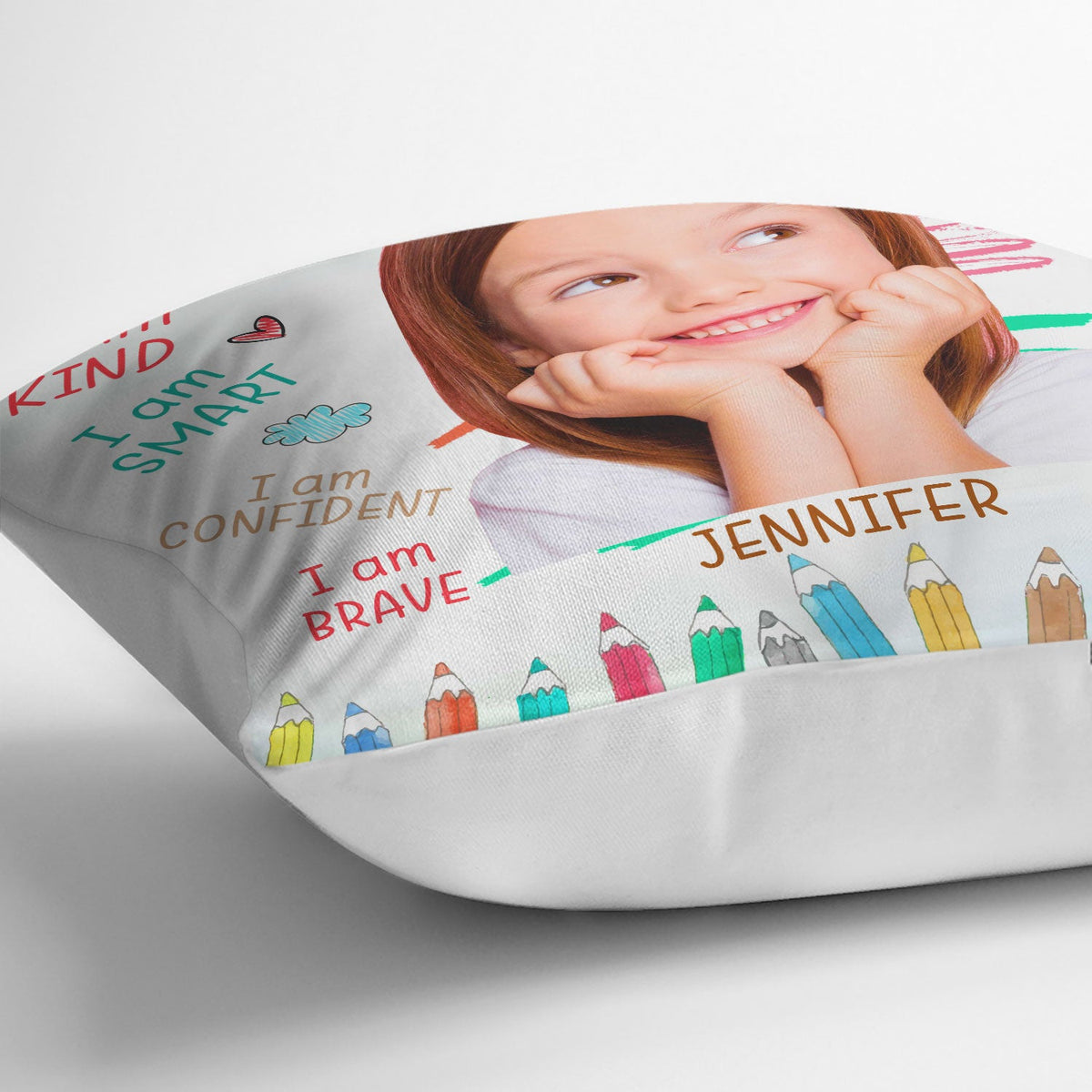 Custom Photo Positive Affirmations - Gift For Kid, Daughter, Son, Granddaughter, Grandson, Grandkid - Personalized Pillow