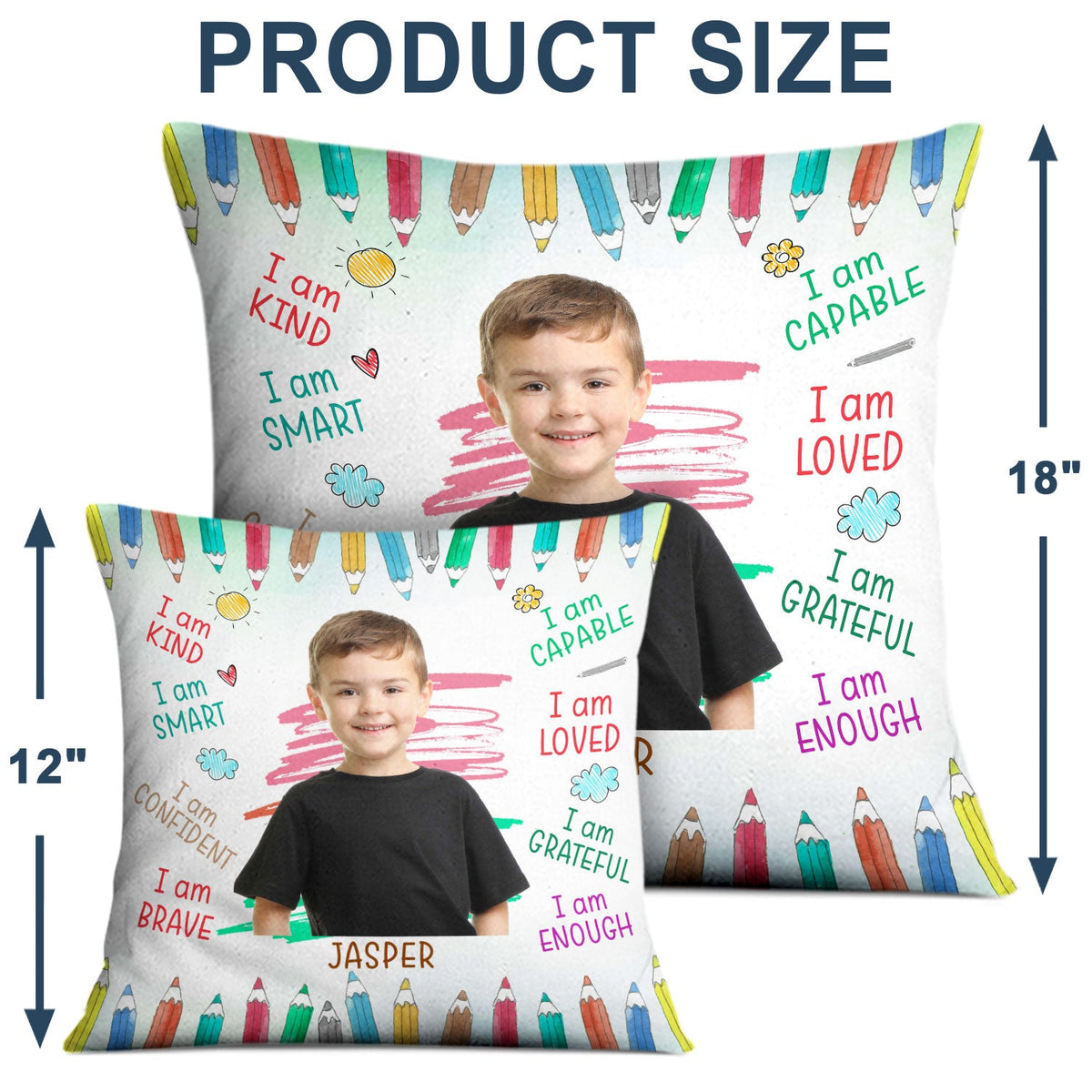 Custom Photo Positive Affirmations - Gift For Kid, Daughter, Son, Granddaughter, Grandson, Grandkid - Personalized Pillow