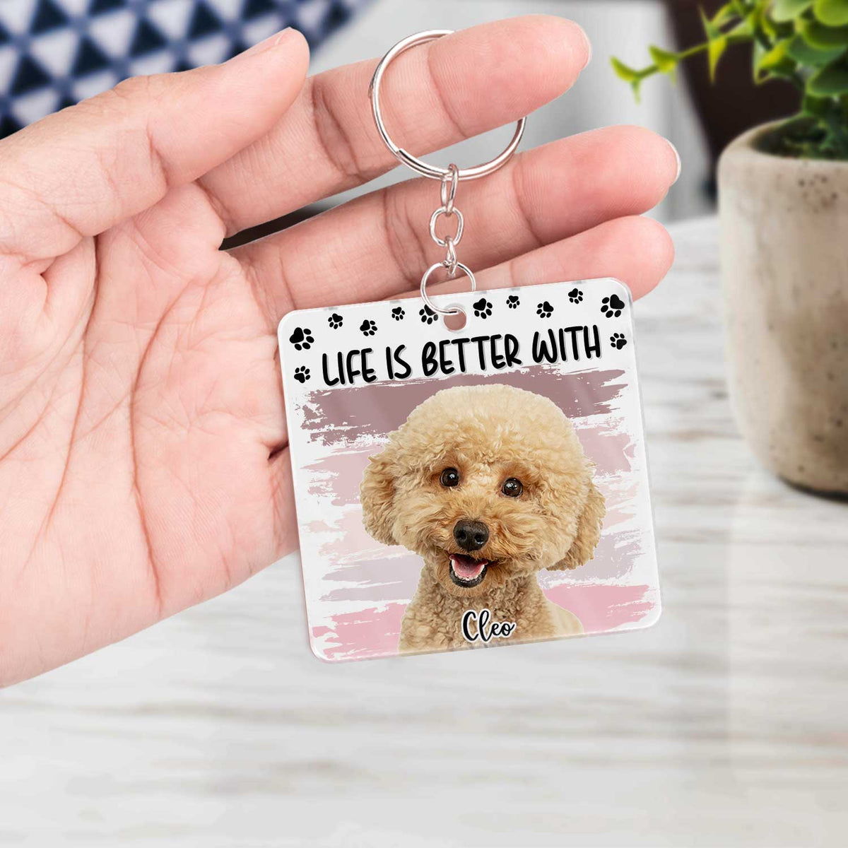 Custom Photo Life Is Better With Dog Cat - Gift For Pet Lovers - Personalized Acrylic Keychain