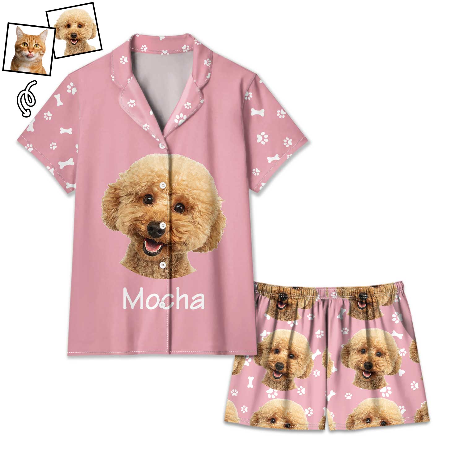 Custom Photo Pet Faces - Gift For Dog Lovers, Cat Lovers - Personalized Short Pajamas Set