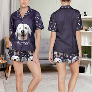 Photo personnalisée de visages d'animaux - Cadeau pour les amoureux des chiens et des chats - Ensemble de pyjama court personnalisé