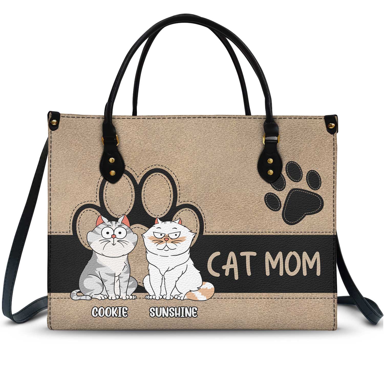 Cat Mom Funny Cartoon Style - Gift For Cat Lovers - Personalized Leather Bag