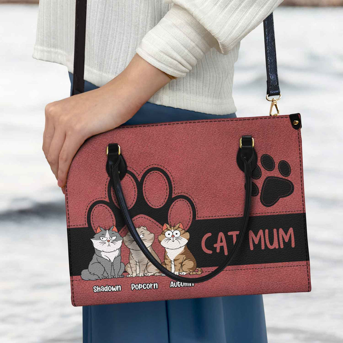 Cat Mom Funny Cartoon Style - Gift For Cat Lovers - Personalized Leath ...