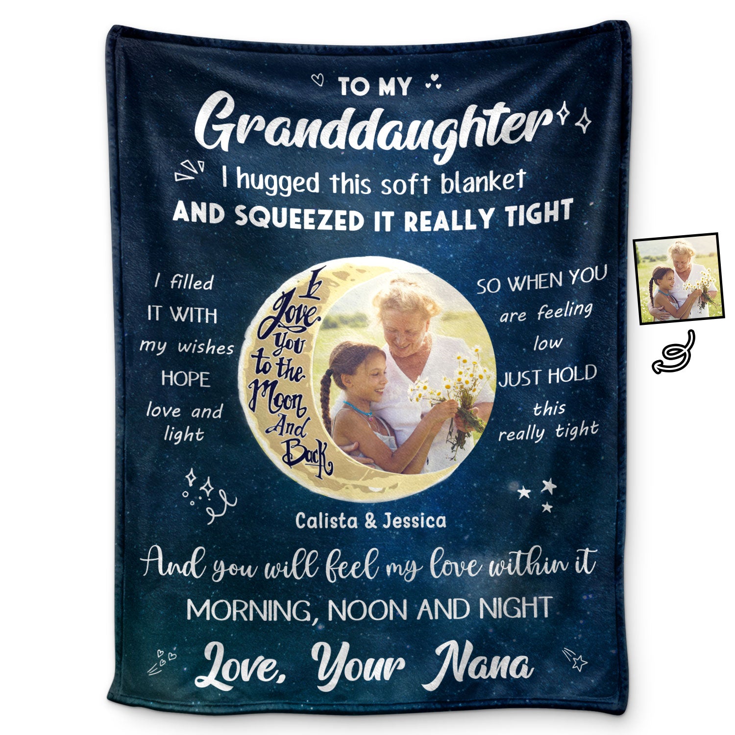 Custom Photo To The Moon & Back - Gift For Grandkids, Grandparents, Mom, Dad, Daughter, Son - Personalized Fleece Blanket