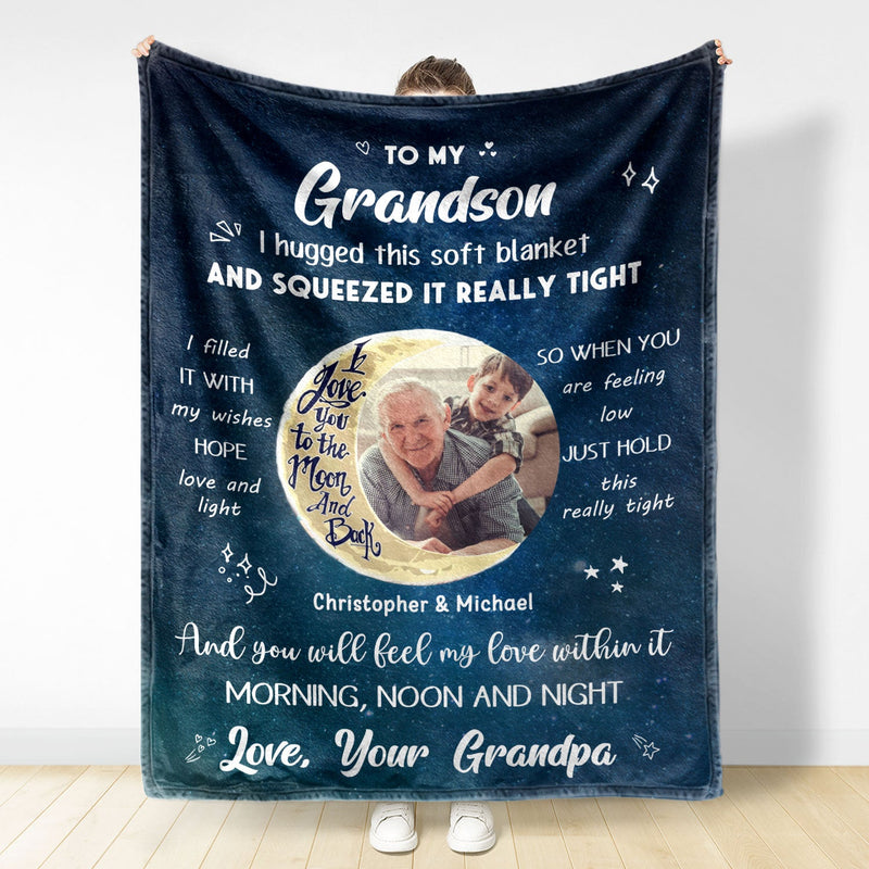 Custom Photo To The Moon & Back - Gift For Grandkids, Grandparents, Mom, Dad, Daughter, Son - Personalized Fleece Blanket