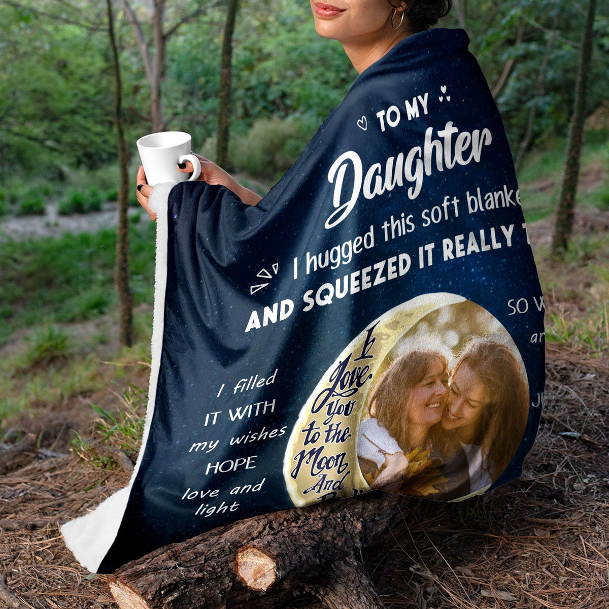 Custom Photo To The Moon & Back - Gift For Grandkids, Grandparents, Mom, Dad, Daughter, Son - Personalized Fleece Blanket