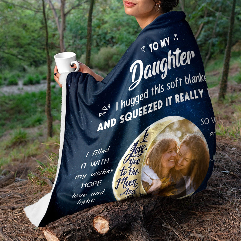 Custom Photo To The Moon & Back - Gift For Grandkids, Grandparents, Mom, Dad, Daughter, Son - Personalized Fleece Blanket