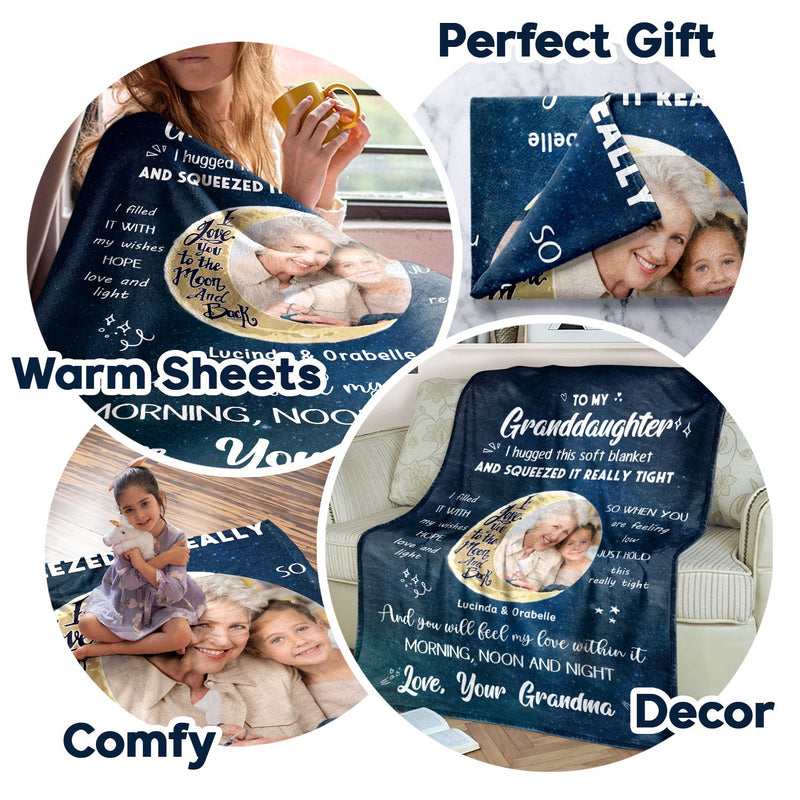 Custom Photo To The Moon & Back - Gift For Grandkids, Grandparents, Mom, Dad, Daughter, Son - Personalized Fleece Blanket