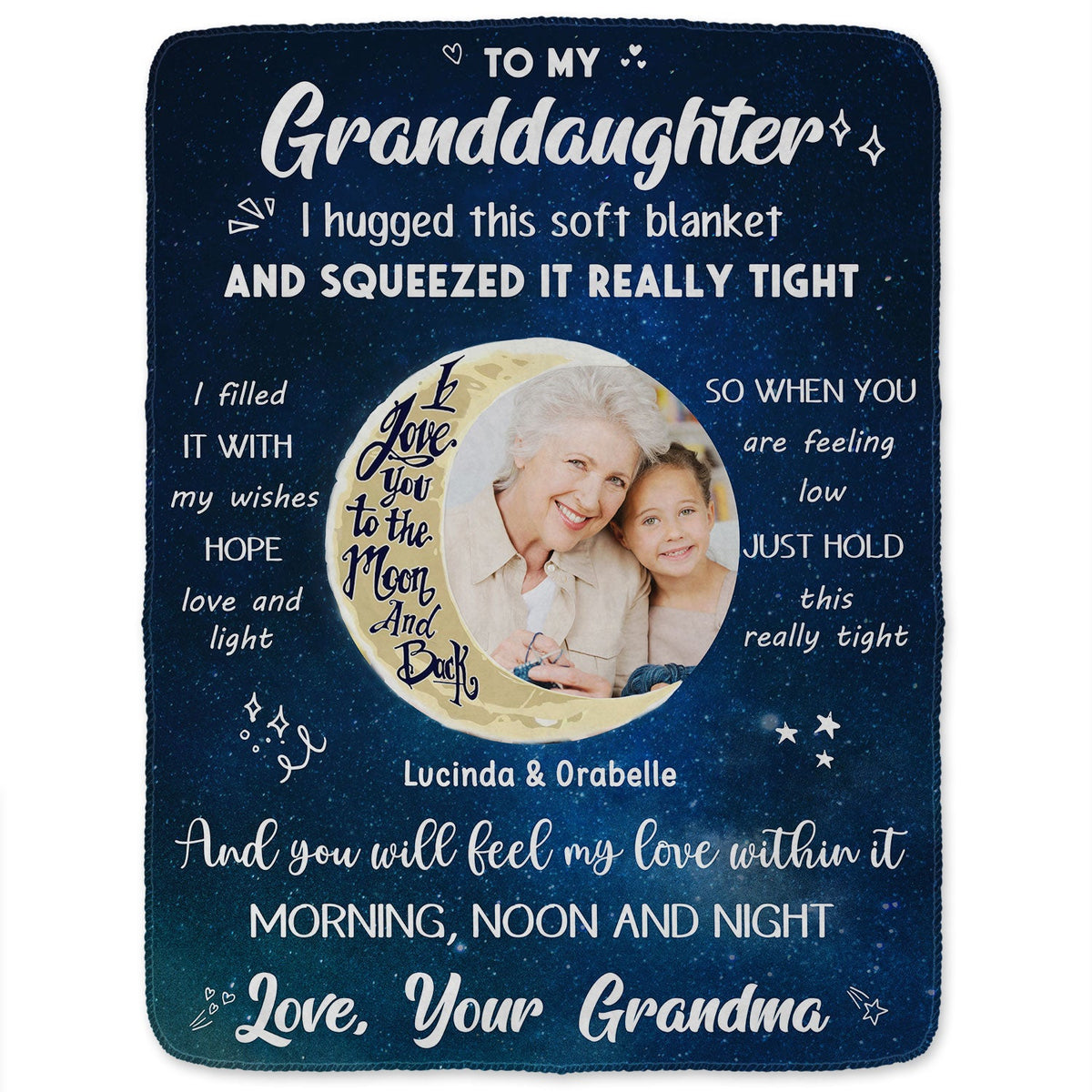 Custom Photo To The Moon & Back - Gift For Grandkids, Grandparents, Mom, Dad, Daughter, Son - Personalized Fleece Blanket