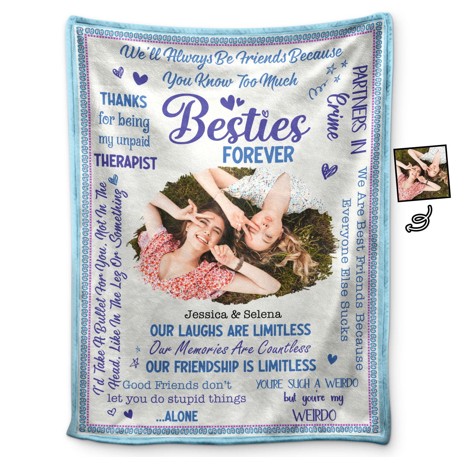 Custom Photo Besties Forever - Birthday Gift For BFF Best Friends, Sisters - Personalized Fleece Blanket