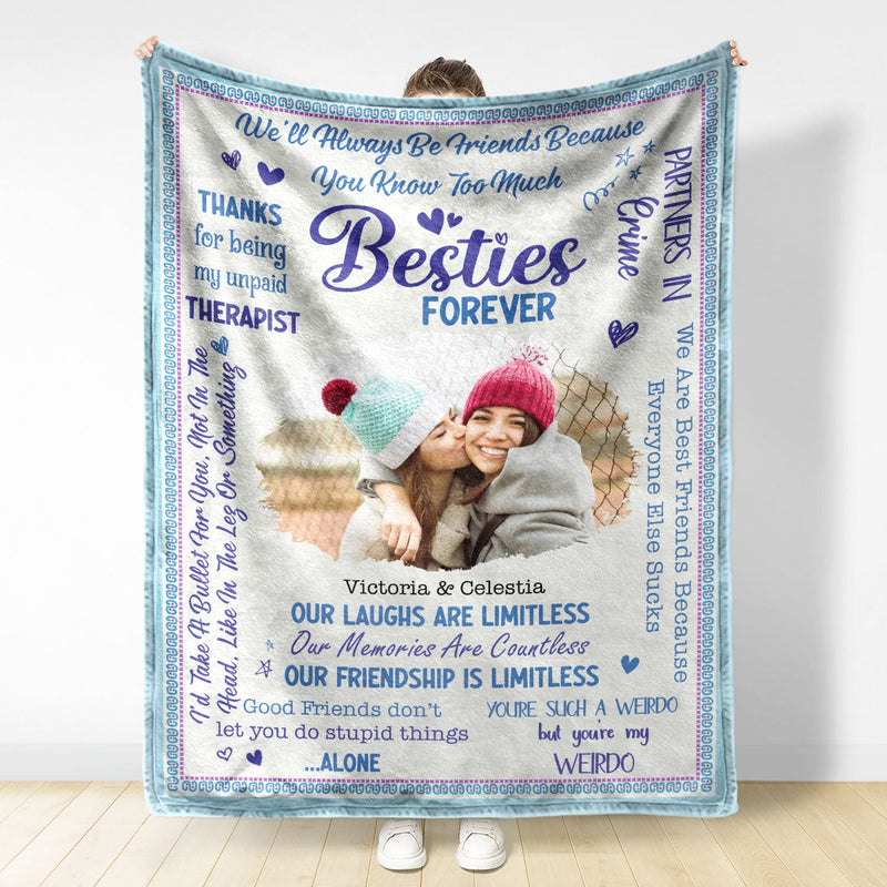 Custom Photo Besties Forever - Birthday Gift For BFF Best Friends, Sisters - Personalized Fleece Blanket