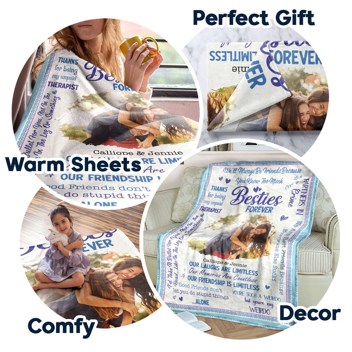 Custom Photo Besties Forever - Birthday Gift For BFF Best Friends, Sisters - Personalized Fleece Blanket