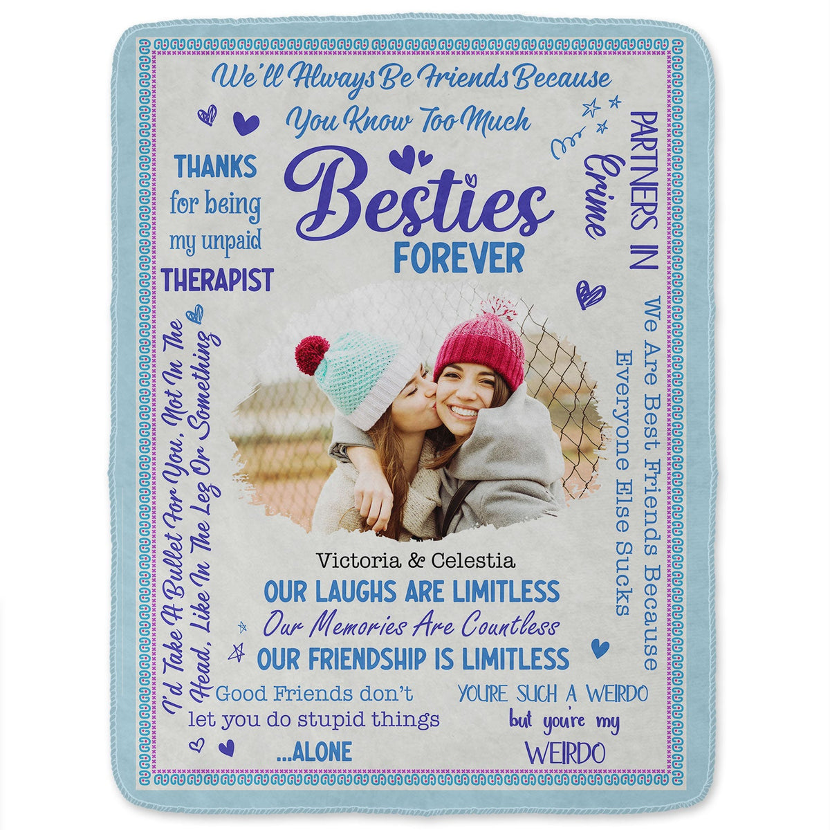 Custom Photo Besties Forever - Birthday Gift For BFF Best Friends, Sisters - Personalized Fleece Blanket
