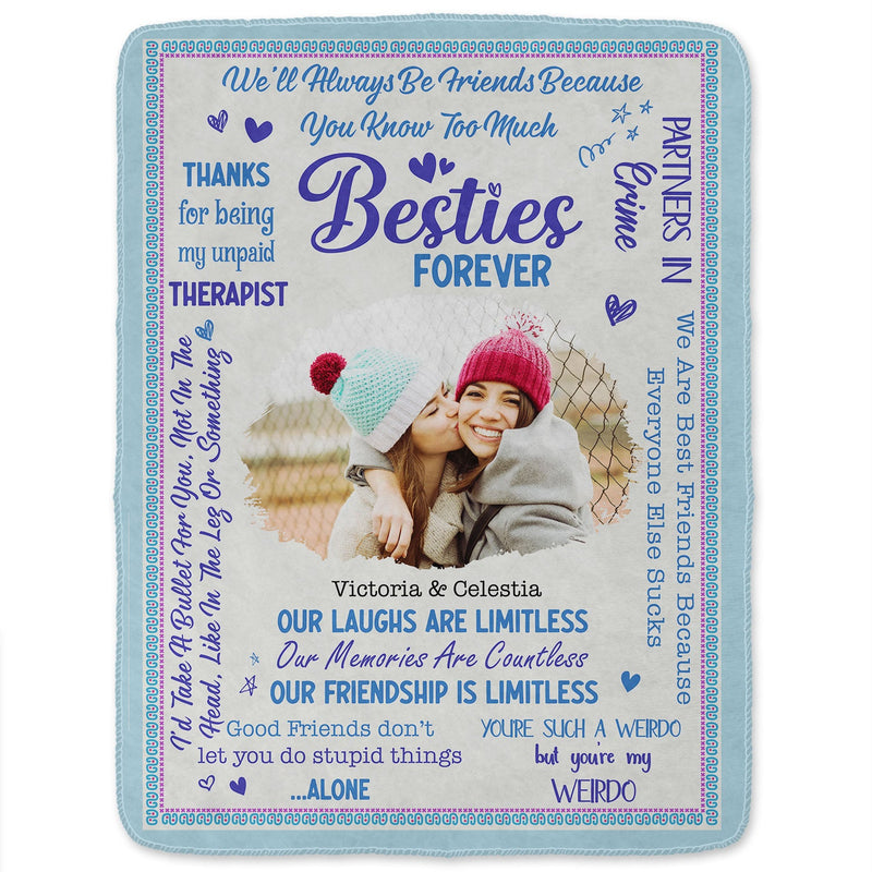Custom Photo Besties Forever - Birthday Gift For BFF Best Friends, Sisters - Personalized Fleece Blanket
