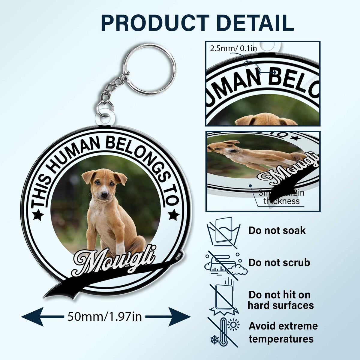 Custom Photo Dog Cat This Human Belongs To - Gift For Pet Lovers - Personalized Acrylic Keychain