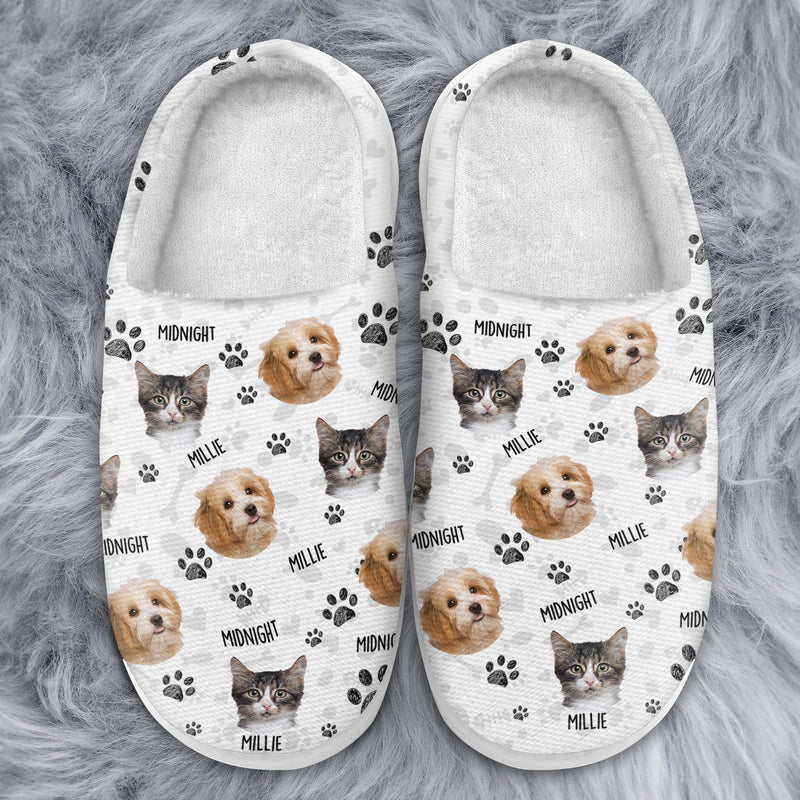 Custom Photo Dog Cat Faces - Gift For Pet Lovers - Personalized Fluffy Slippers