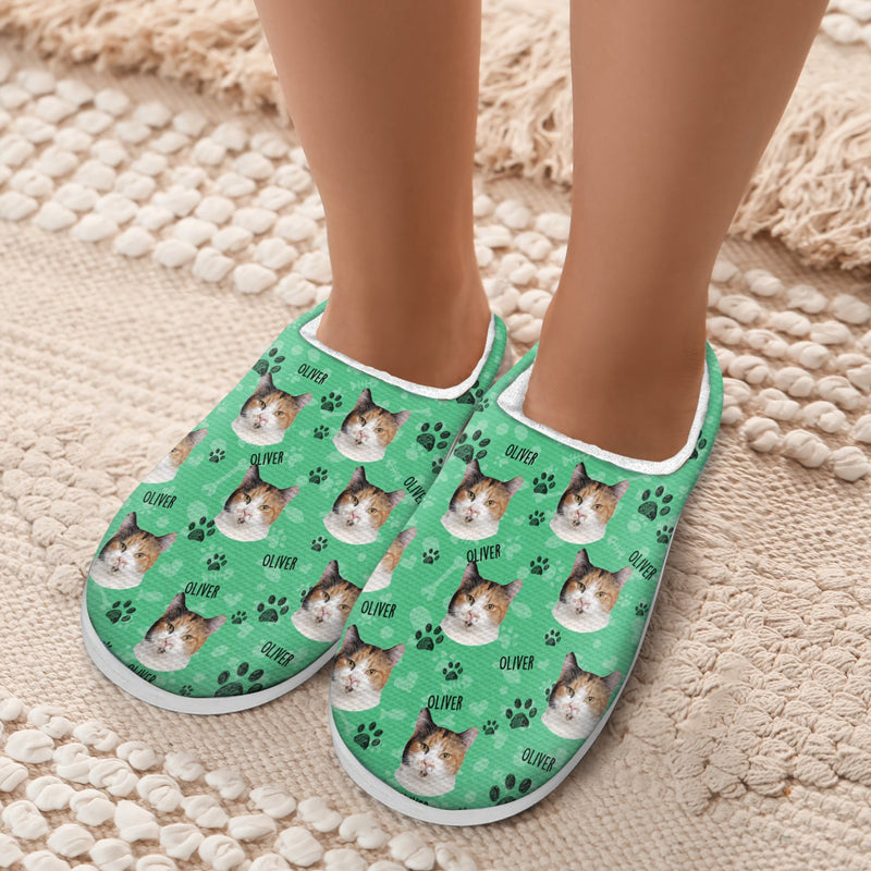 Custom Photo Dog Cat Faces - Gift For Pet Lovers - Personalized Fluffy Slippers