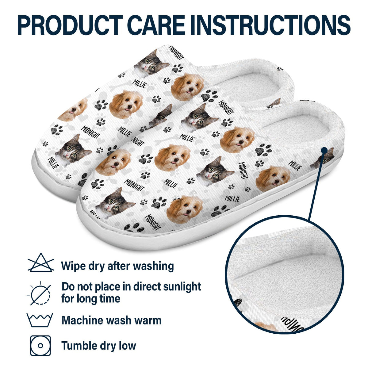 Custom Photo Dog Cat Faces - Gift For Pet Lovers - Personalized Fluffy Slippers