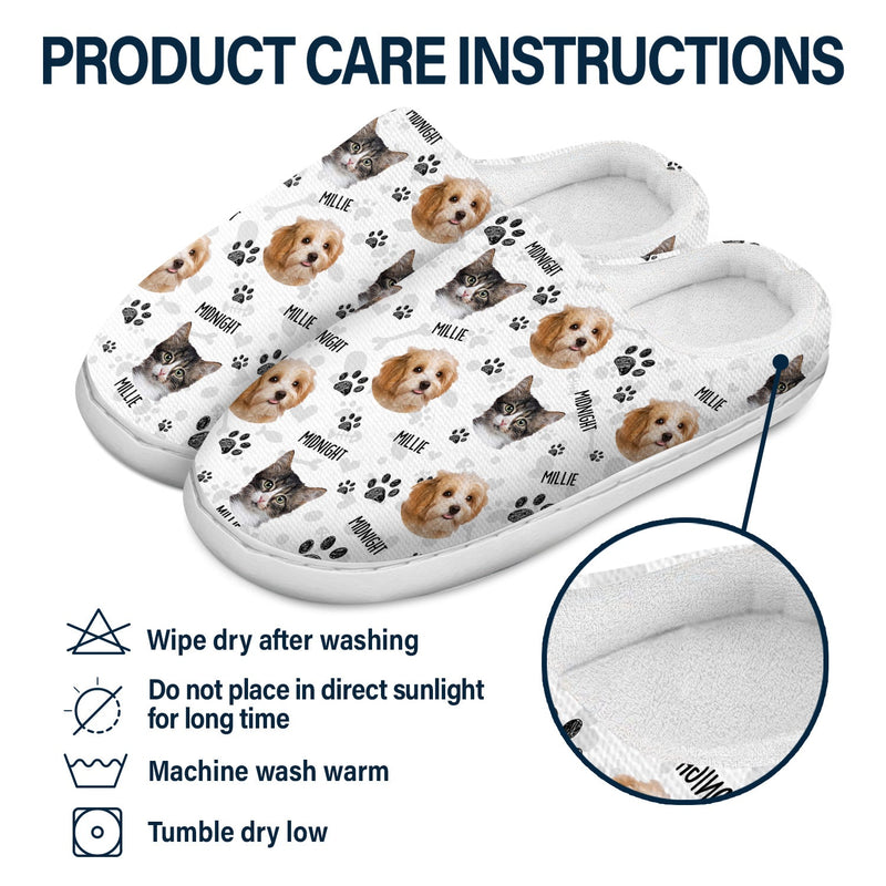 Custom Photo Dog Cat Faces - Gift For Pet Lovers - Personalized Fluffy Slippers