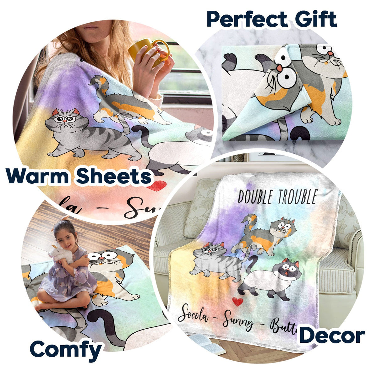 Chats de dessins animés amusants en promenade - Cadeau pour les amoureux des chats - Couverture polaire personnalisée