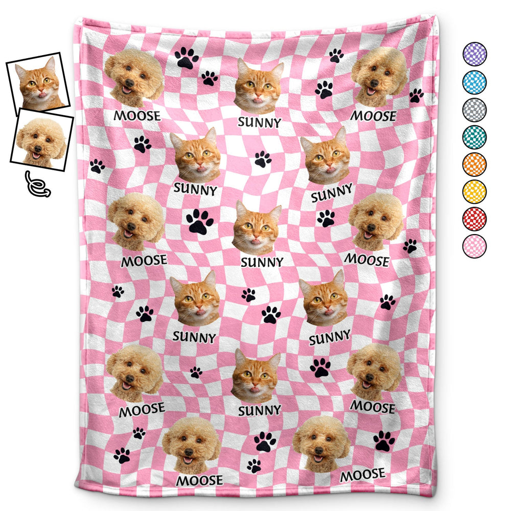 Custom Photo Dog Cat Retro Checkered Background - Gift For Pet Lovers - Personalized Fleece Blanket