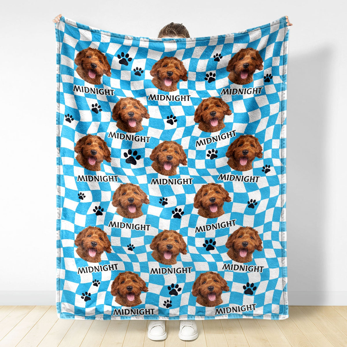 Custom Photo Dog Cat Retro Checkered Background - Gift For Pet Lovers - Personalized Fleece Blanket