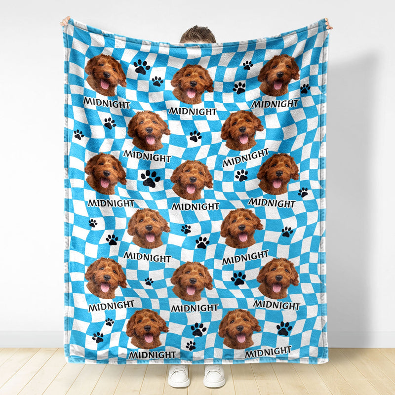 Custom Photo Dog Cat Retro Checkered Background - Gift For Pet Lovers - Personalized Fleece Blanket