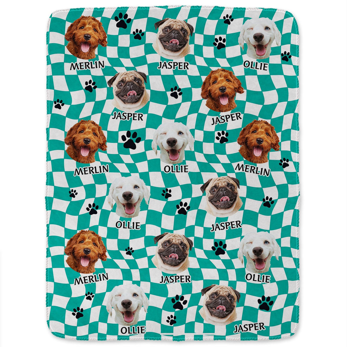 Custom Photo Dog Cat Retro Checkered Background - Gift For Pet Lovers - Personalized Fleece Blanket