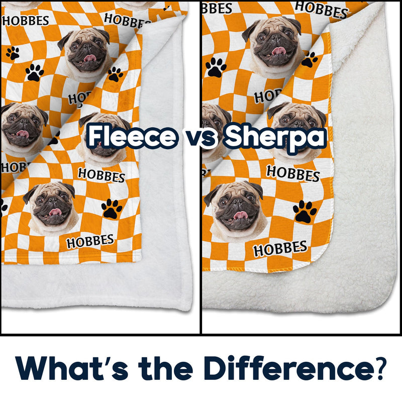 Custom Photo Dog Cat Retro Checkered Background - Gift For Pet Lovers - Personalized Fleece Blanket