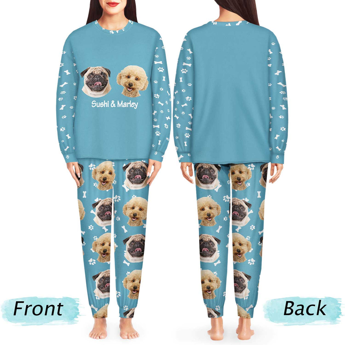 Pyjama unisexe personnalisé avec photo de visages d'animaux - Cadeau pour amoureux des chiens et des chats