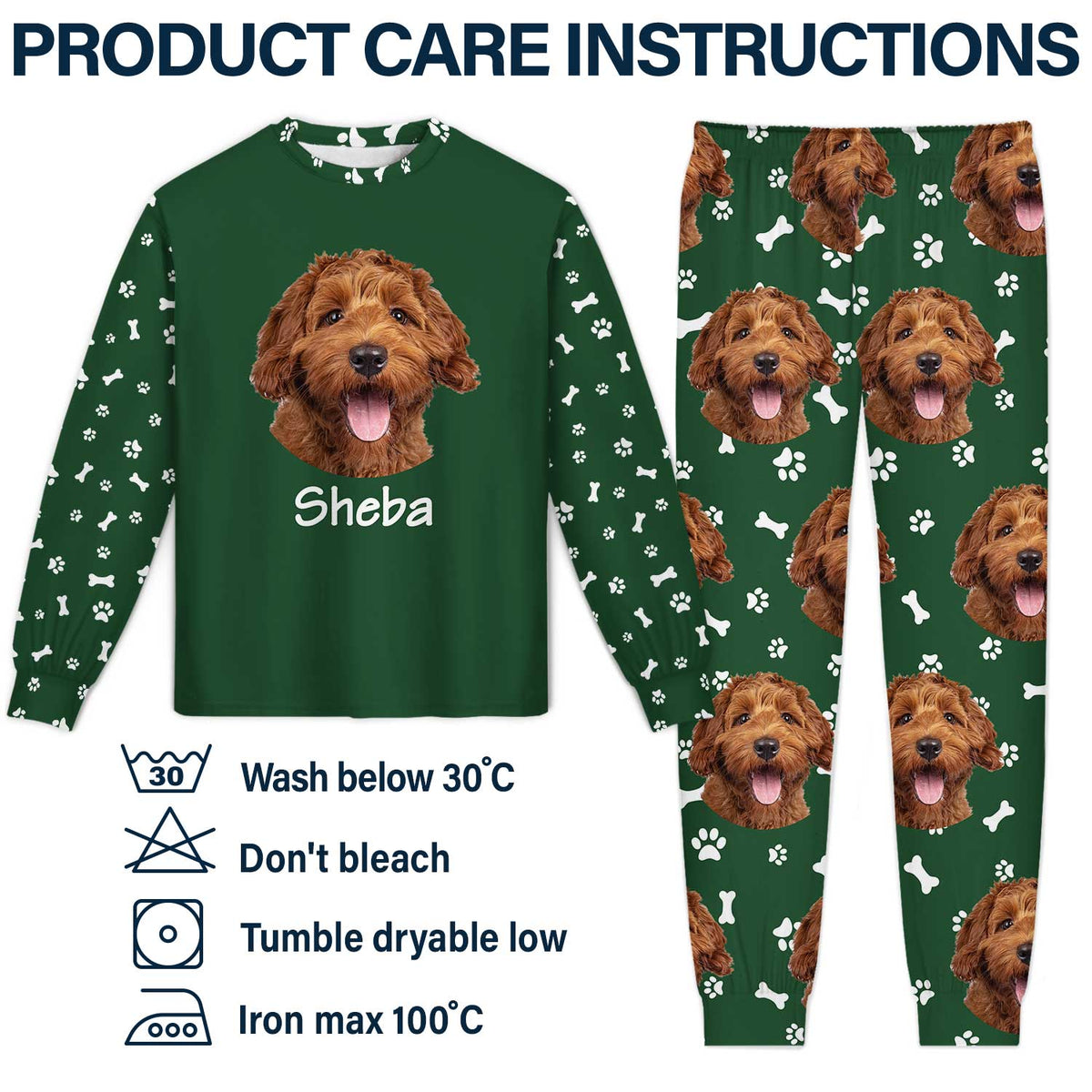Pyjama unisexe personnalisé avec photo de visages d'animaux - Cadeau pour amoureux des chiens et des chats