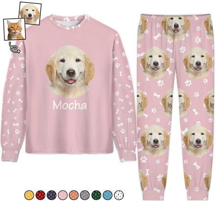 Pyjama unisexe personnalisé avec photo de visages d'animaux - Cadeau pour amoureux des chiens et des chats