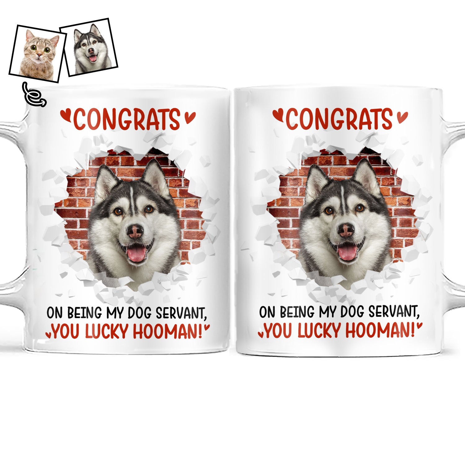 Custom Photo Dog Cat You Lucky Hooman - Gift For Pet Lovers - Personalized White Edge-to-Edge Mug