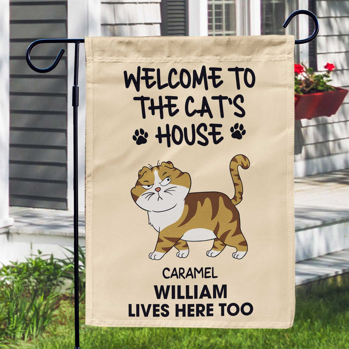 Welcome To The Cats' House Funny Cartoon Style - Home Decor Gift For Cat Lovers - Personalized Flag